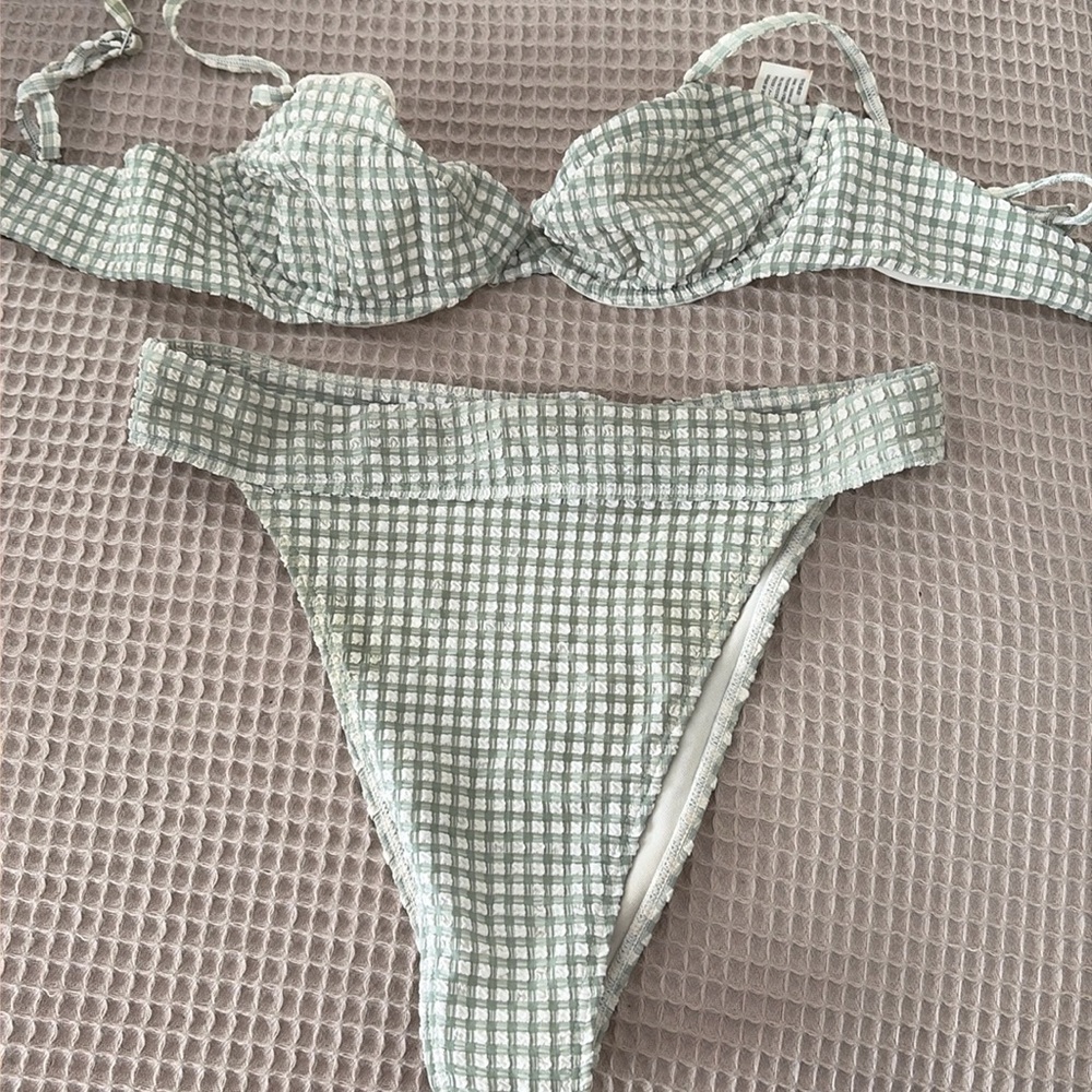 Green gingham Abercrombie bikini size small